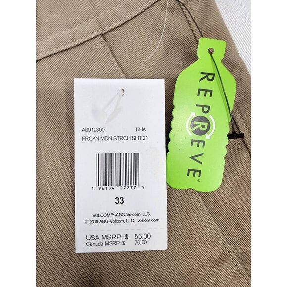 Volcom Size 33 Men's Frickin Modern Stretch Shorts Kahki Flat Front Chino Shorts - Picture 8 of 13